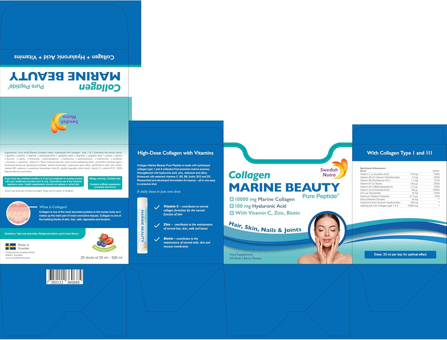 Barcode image: Swedish Nutra collagen beauty shots 20 pack barcode packaging