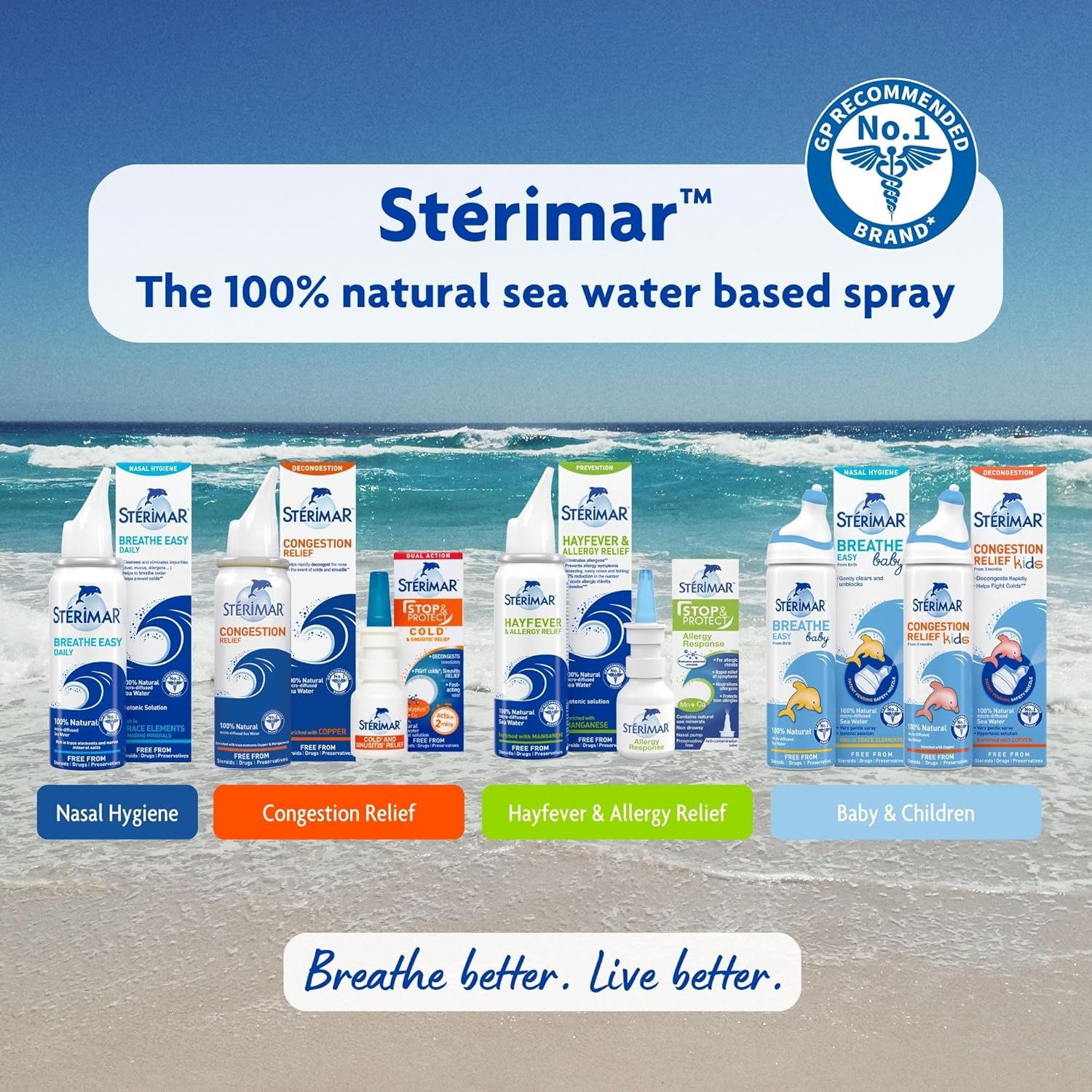 Sterimar Hayfever & Allergy Relief Nasal Spray with Manganese, spray bottle packaging, unflavoured, 100ml, & other variants