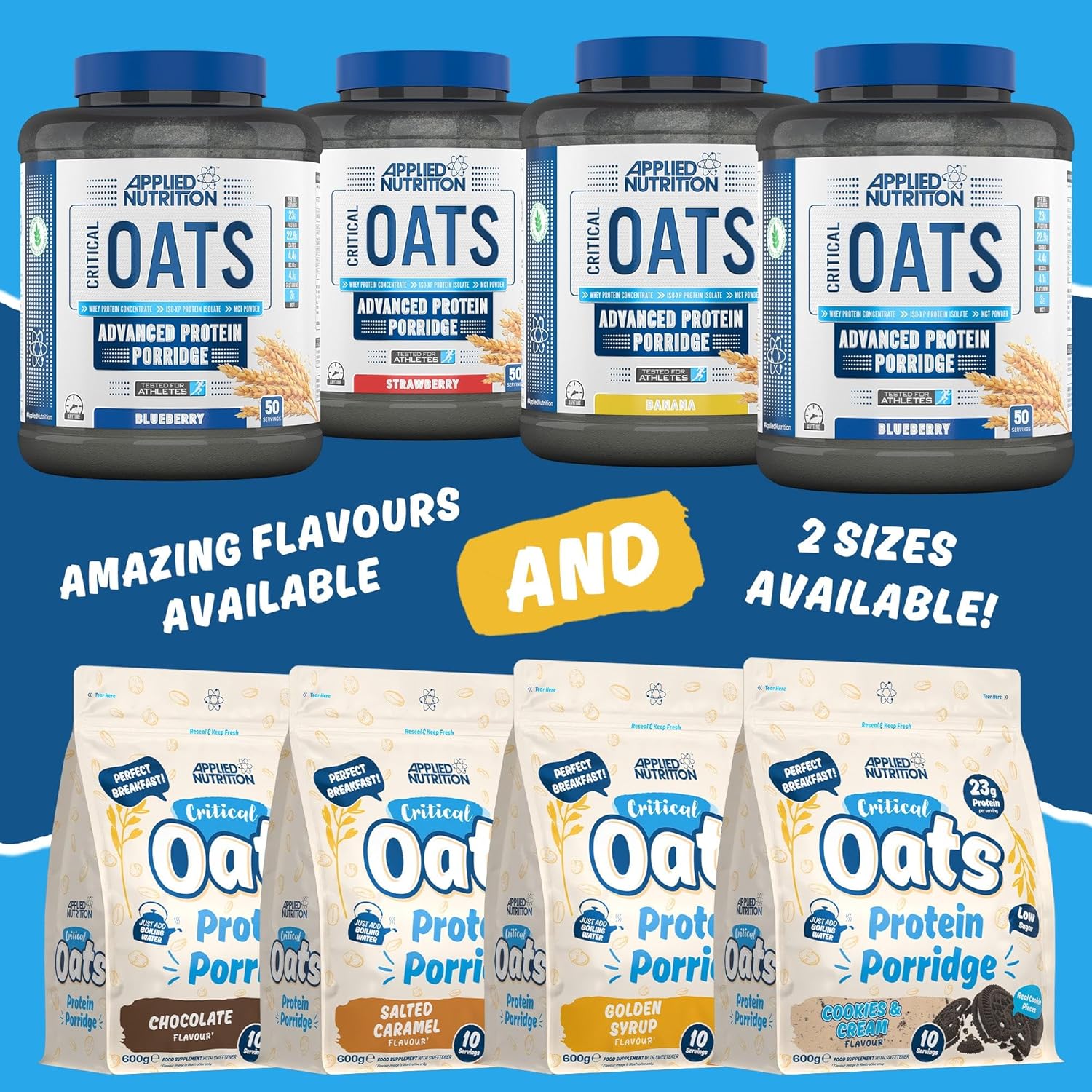 Applied Nutrition Critical Oats Chocolate Protein Porridge prepared in a bowl 600g & other variants