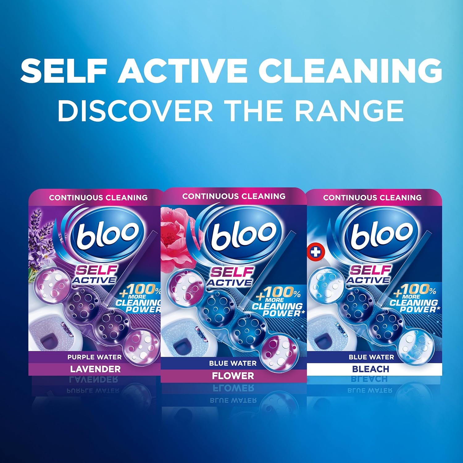 Bloo Self Active Blue Water Flower Toilet Rim Block 3 x 50g range