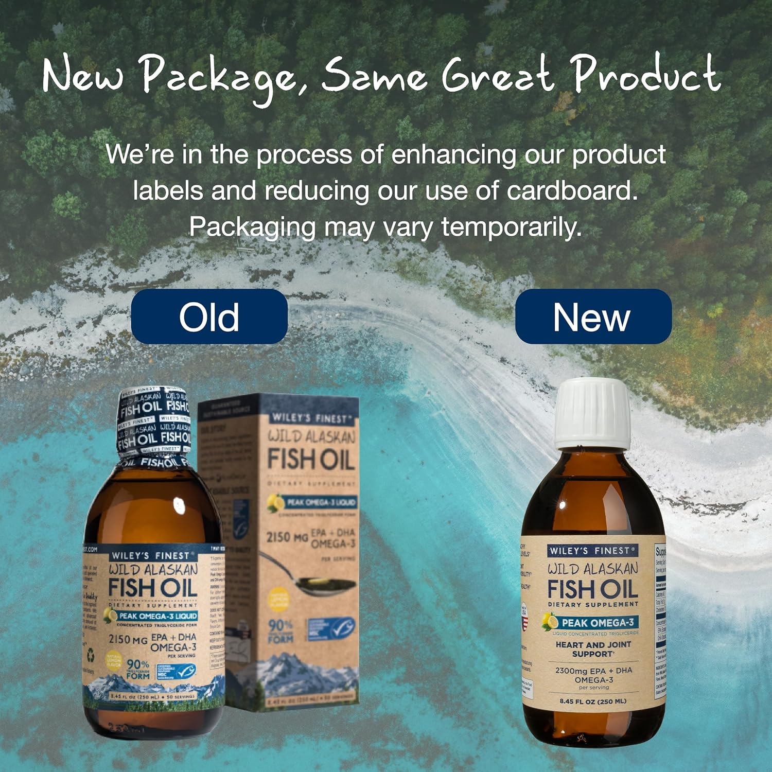 Wiley's Finest Wild Alaskan Fish Oil Omega-3 Liquid Lemon - 250ml old & new packaging