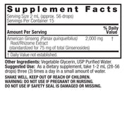 Nature’s Answer American Ginseng supplement facts alcohol free 30ml back label on a white background