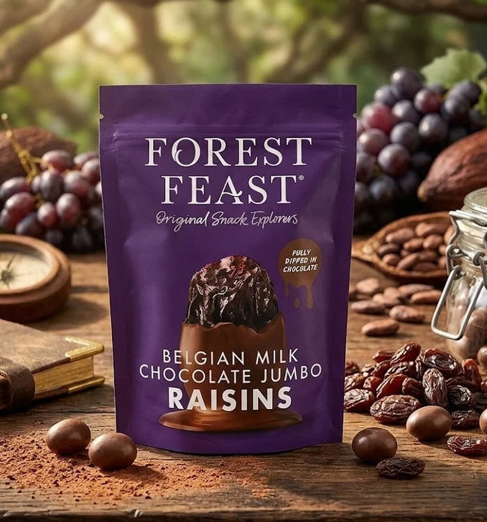 Forest Feast Belgian Milk Chocolate Jumbo Raisins chocolate coated raisins 1kg resealable pouch serving suggestions