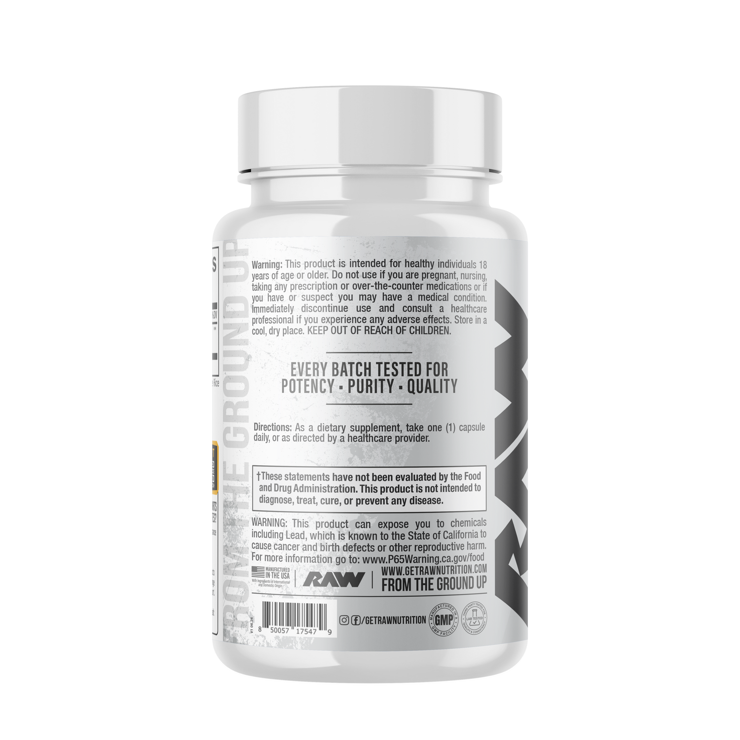 Raw Nutrition Acetyl-L-Carnitine 500mg 60 capsules barcode packaging