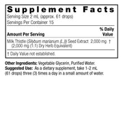 Nature’s Answer Milk Thistle supplement facts alcohol free 30ml back label on a white background