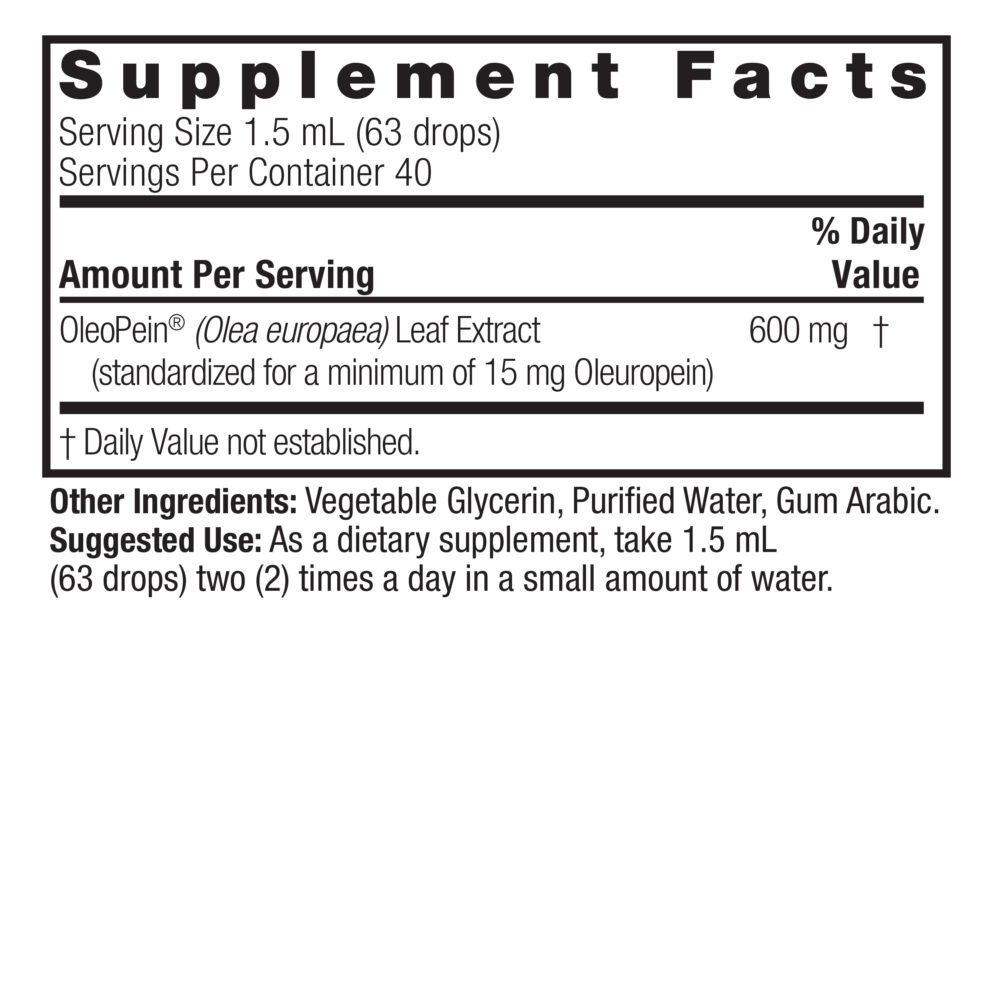 Nature’s Answer Olive Leaf liquid extract supplement facts 60ml bottle