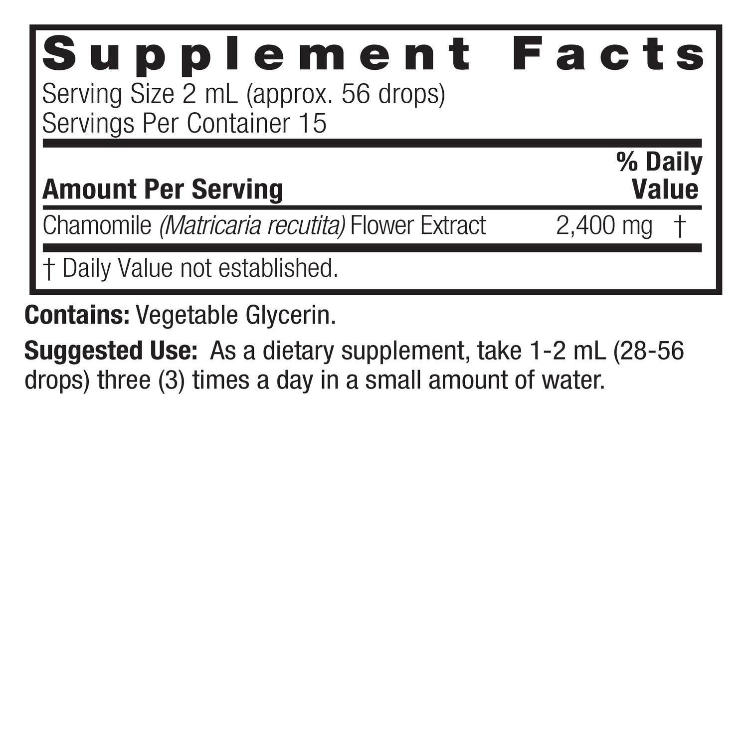 Nature’s Answer Chamomile liquid extract supplement facts 30ml bottle