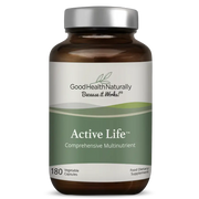Front image: Good Health Naturally Active Life multivitamin veg capsules supplement 180 count bottle