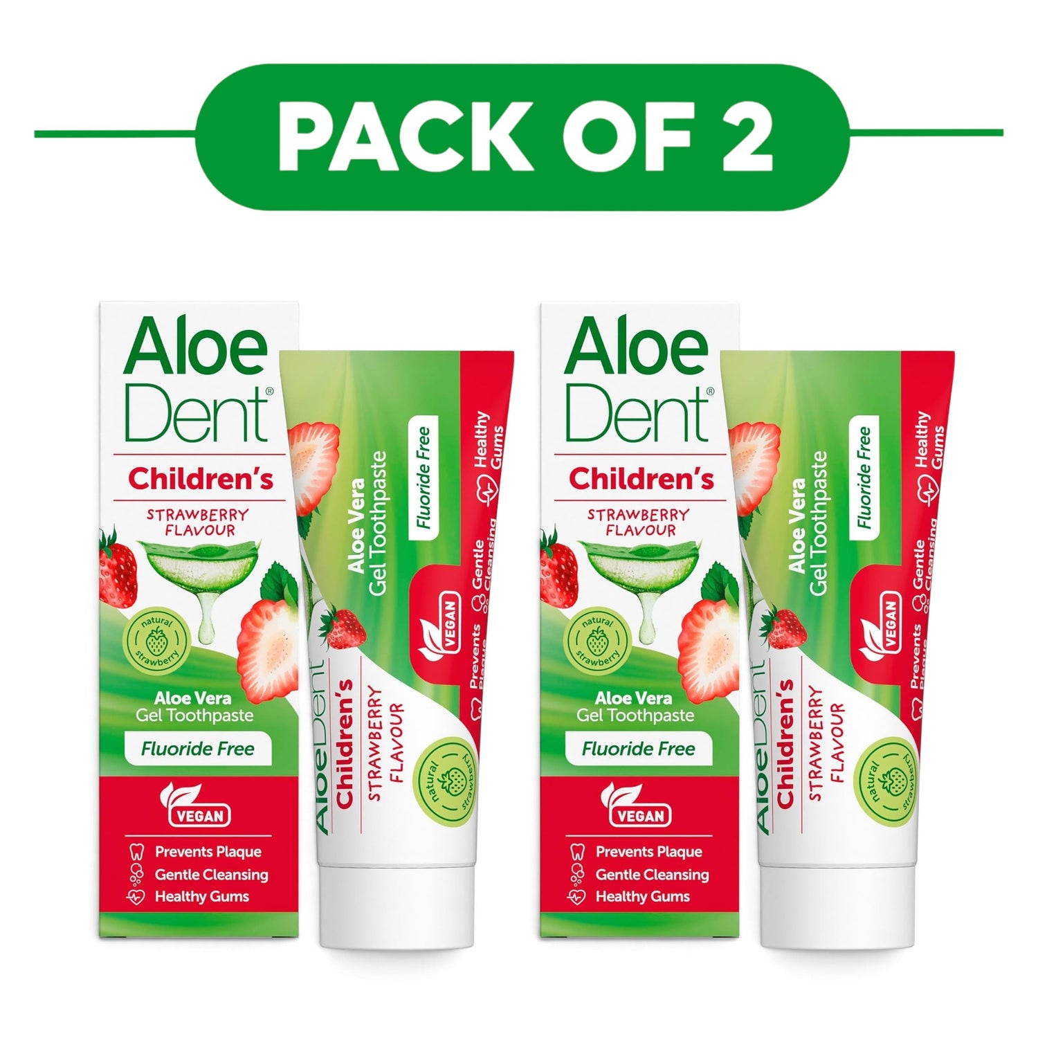 Aloe Dent Children's Aloe Vera Gel Toothpaste Strawberry 50ml Pack of 2