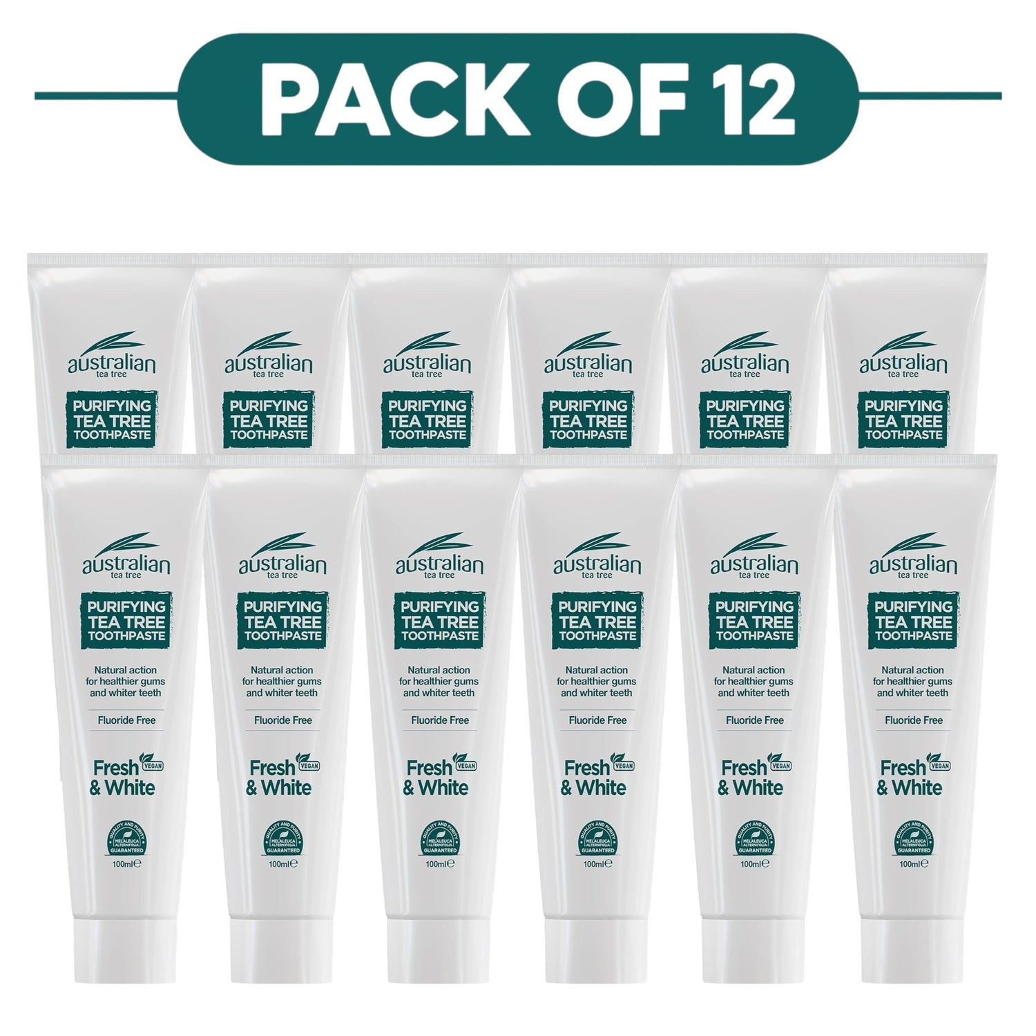 Australian Tea Tree Purifying Fluoride Free Vegan Toothpaste 100ml Pack of 12