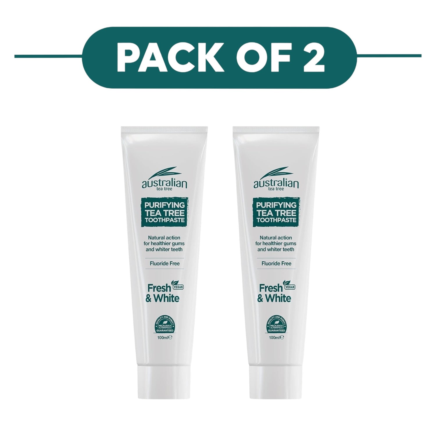 Australian Tea Tree Purifying Fluoride Free Vegan Toothpaste 100ml Pack of 2