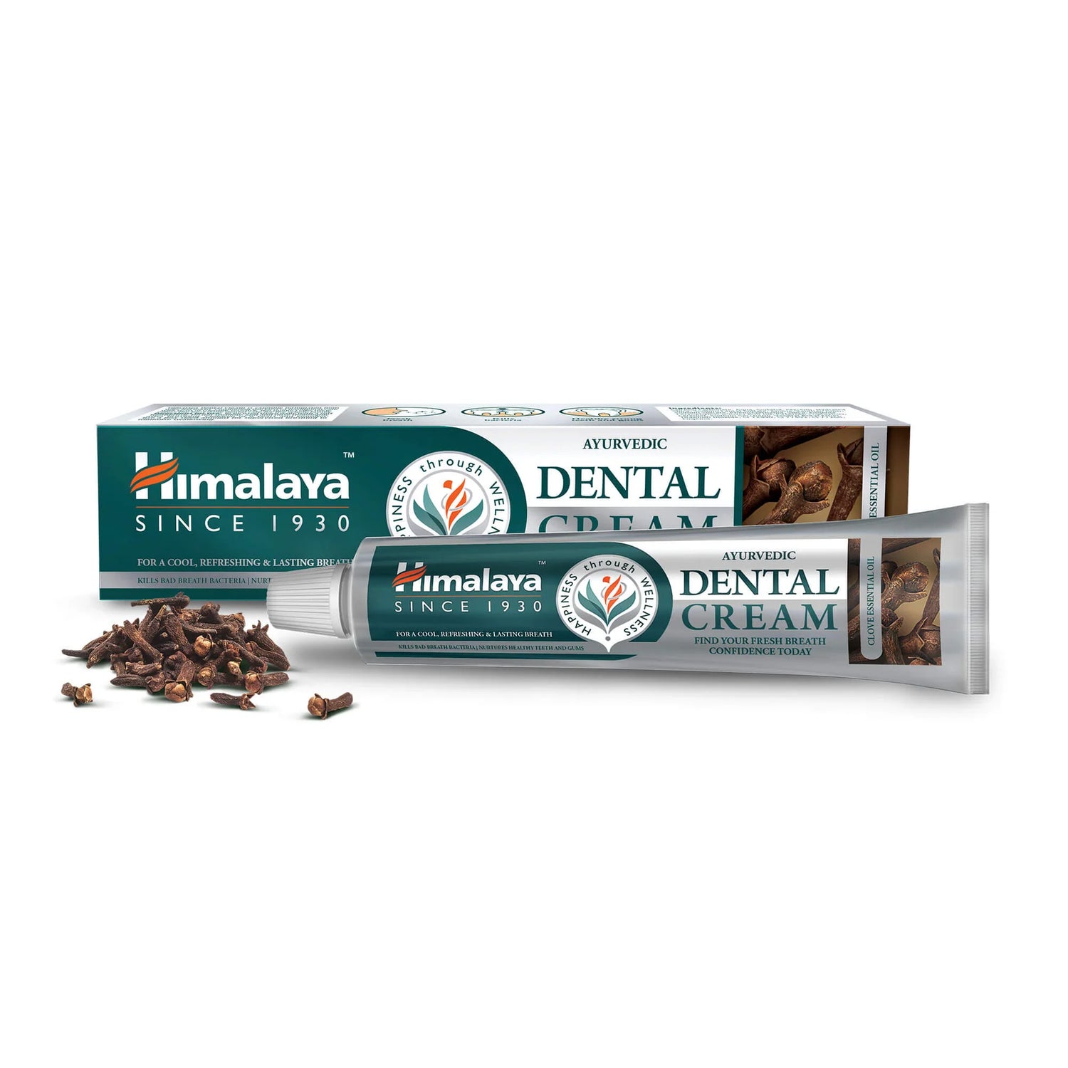 Himalaya Ayurvedic Dental Cream with Clove Oil, toothpaste tube packaging, clove flavour, 100g