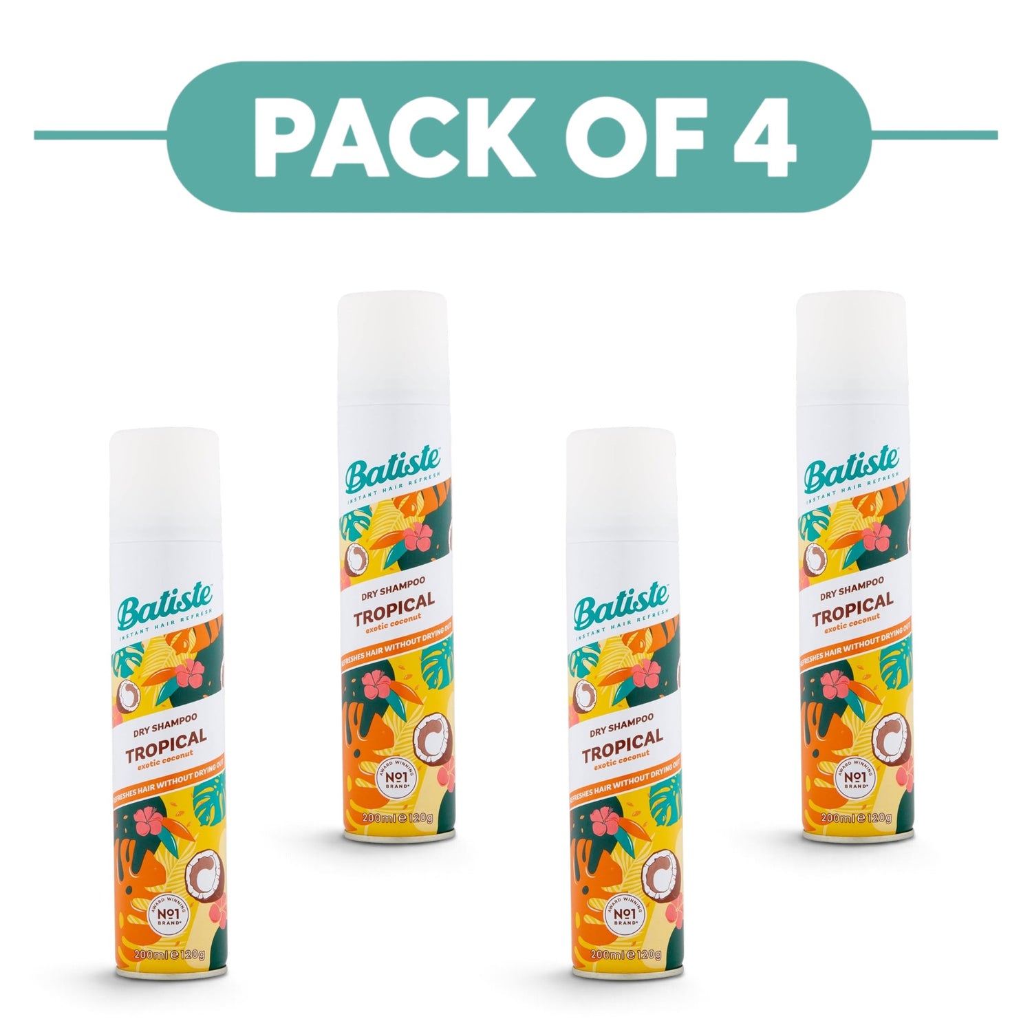 Batiste Dry Shampoo Tropical Exotic Coconut Spray 200ml Pack of 4