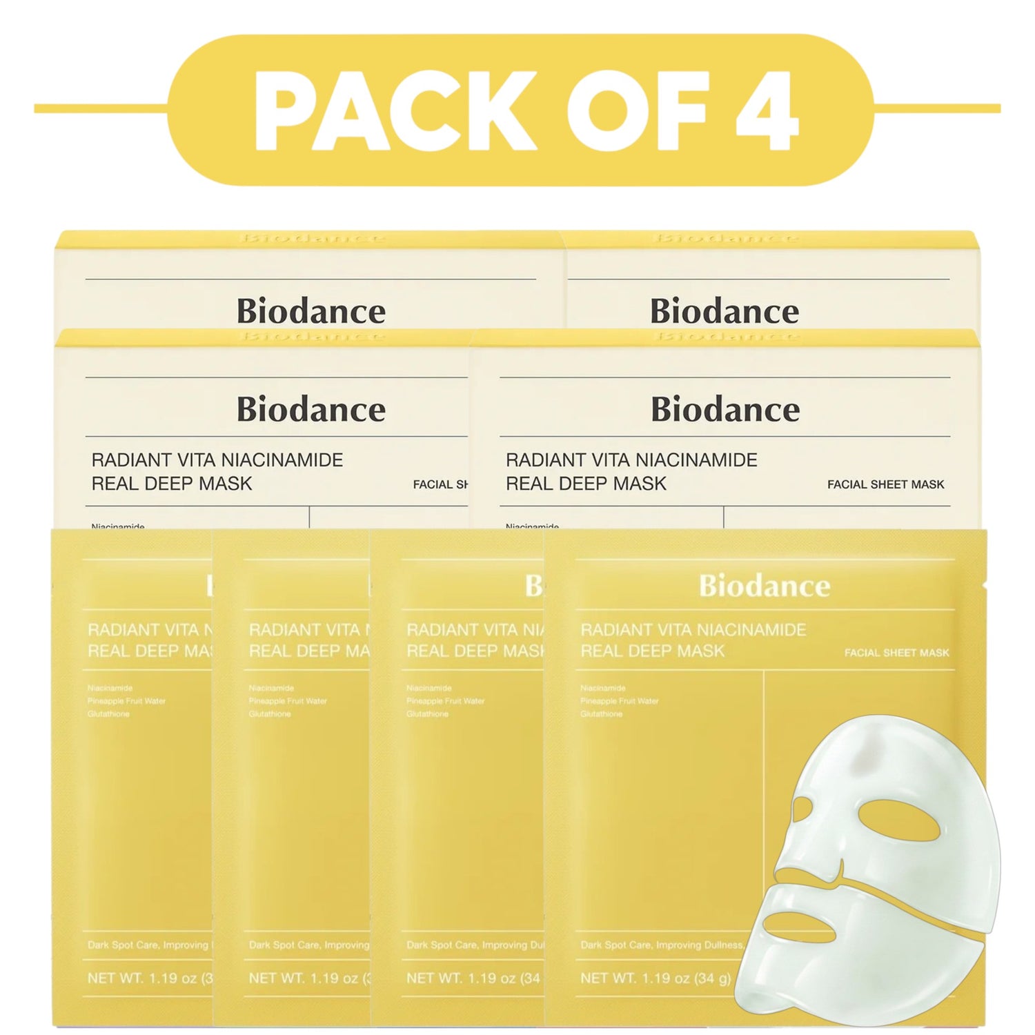 Biodance Radiant Vita Niacinamide Hydrogel Face Mask 4 Sheets Pack of 4