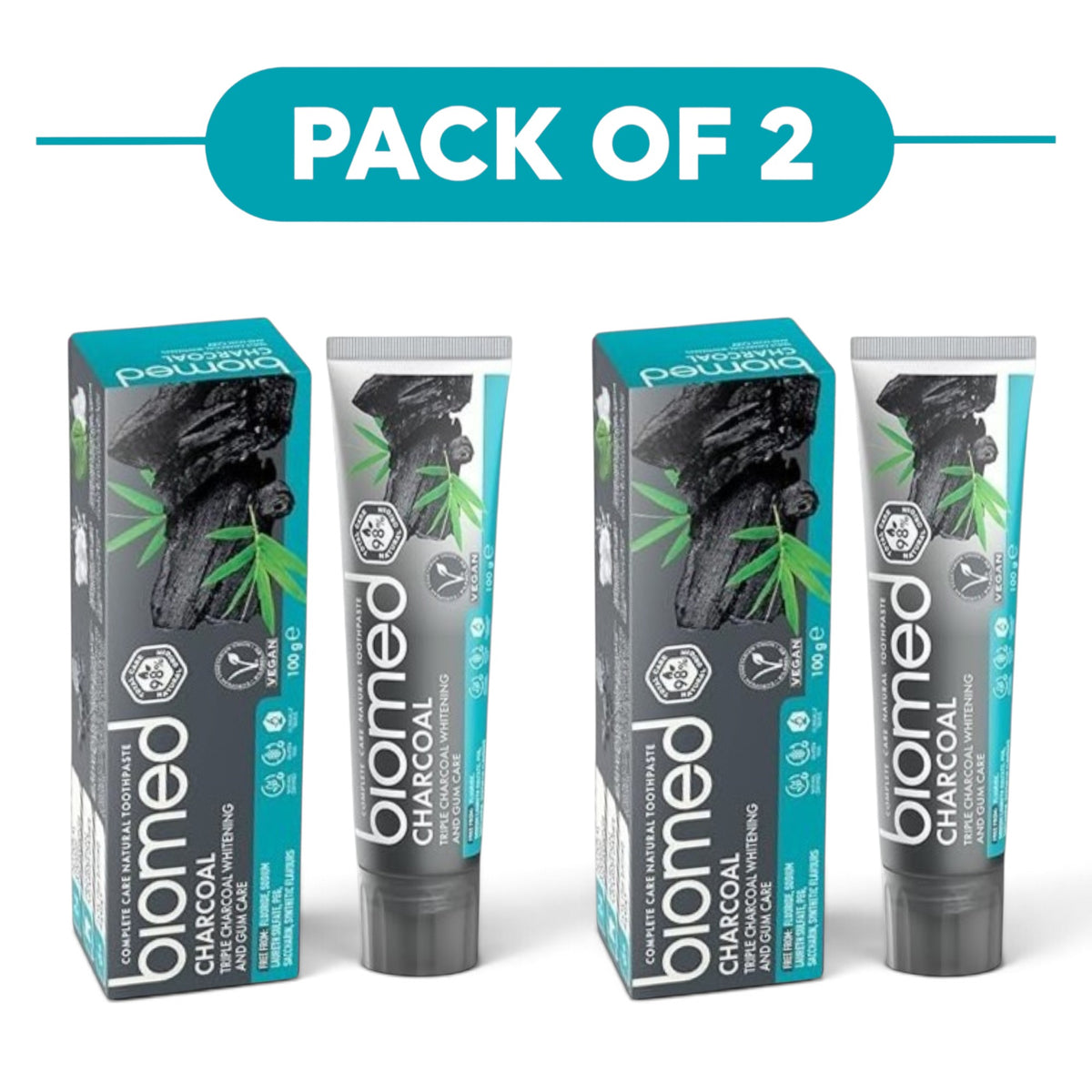 Biomed Triple Charcoal Natural Whitening Toothpaste 100g Pack of 2