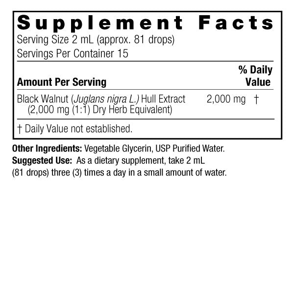 Nature’s Answer Black Walnut liquid extract supplement facts 30ml bottle
