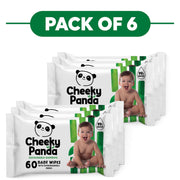 Cheeky Panda Bamboo Baby Wipes 99% Water 60 Wipes Pack of 6