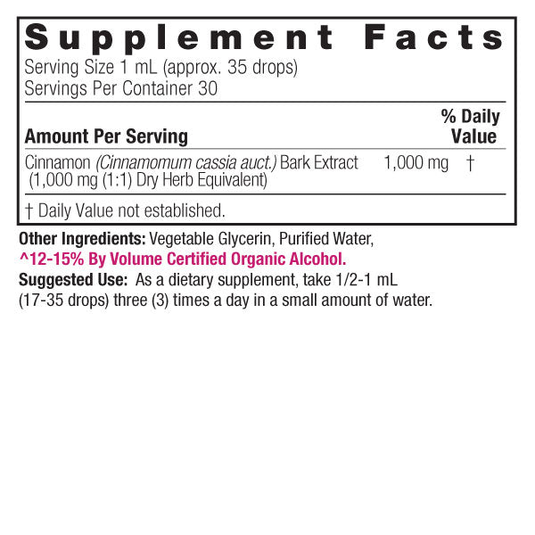Nature’s Answer Cinnamon bark liquid extract supplement facts 30ml bottle