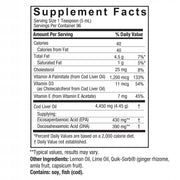 Nature’s Answer Liquid Norwegian Cod Liver Oil 480ml supplement facts label