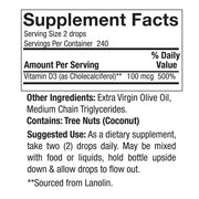 Nature’s Answer Vitamin D3 supplement facts olive oil drops 15ml
