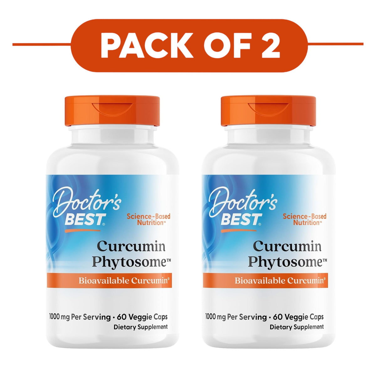Doctor's Best Curcumin Phytosome 1000mg 60 Veggie Capsules Pack of 2
