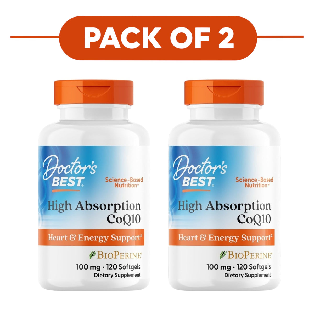 Doctor's Best High Absorption CoQ10 100mg BioPerine 120 Softgels Pack of 2