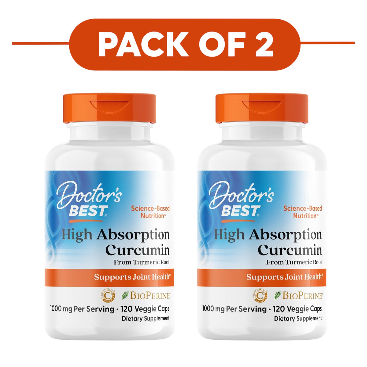 Doctor's Best High Absorption Curcumin 1000mg 120 Veggie Capsules Pack of 2