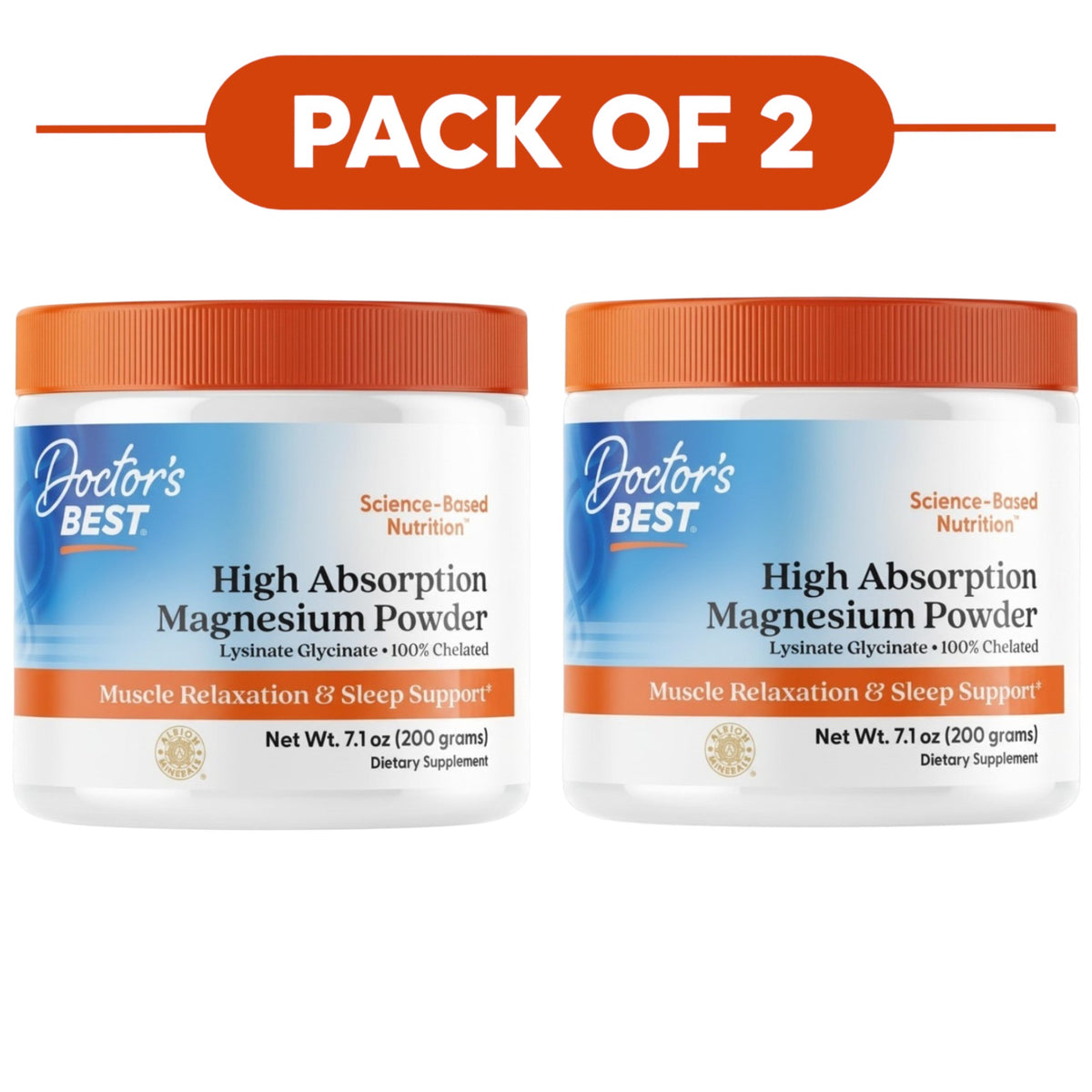 Doctor's Best High Absorption Magnesium Powder 200mg 200g Pack of 2
