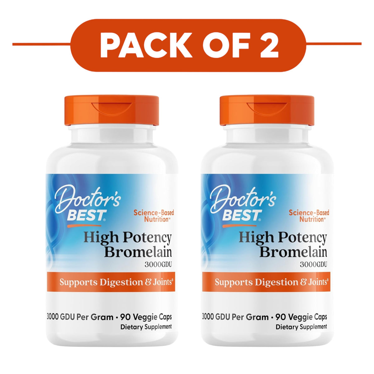 Doctor's Best High Potency Bromelain 3000 GDU 90 Veggie Capsules Pack of 2