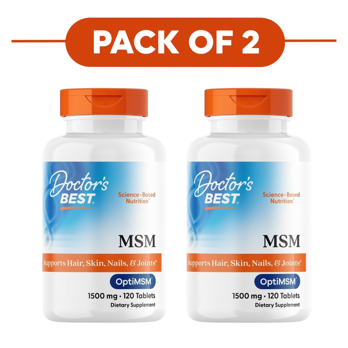 Doctor's Best MSM with OptiMSM 1500mg 120 Tablets Pack of 2