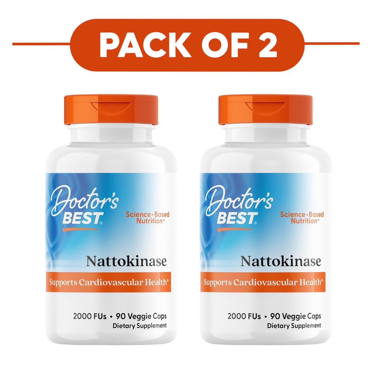 Doctor's Best Nattokinase 2000 FUs 90 Veggie Capsules Pack of 2