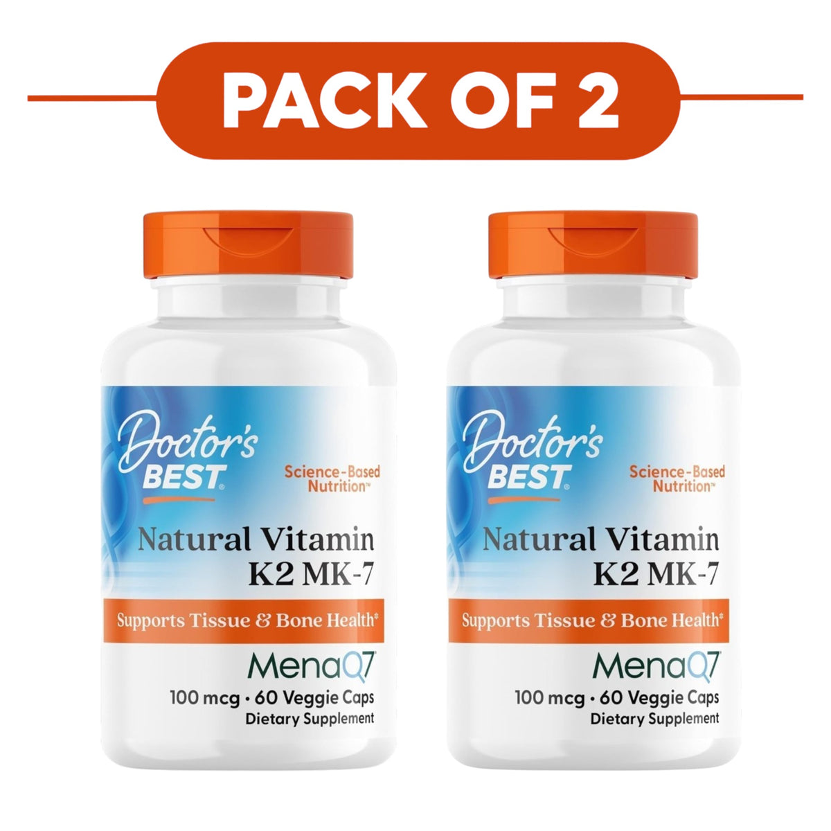 Doctor's Best Natural Vitamin K2 MK-7 100mcg 60 Veggie Capsules Pack of 2