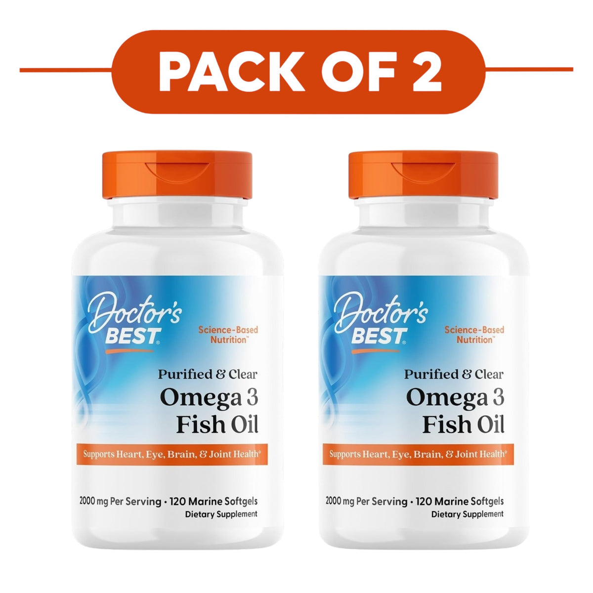 Doctor's Best Purified & Clear Omega 3 Fish Oil 120 Marine Softgels Pack of 2