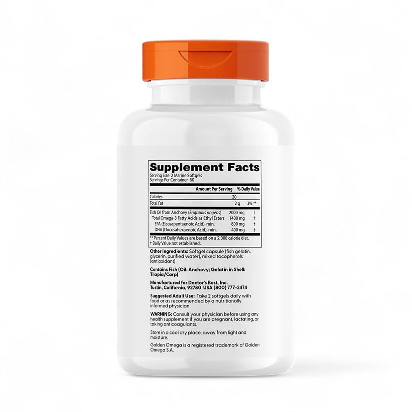 Doctor's Best Purified & Clear Omega 3 Fish Oil, 2000 mg Per Serving, 120 Marine Softgels