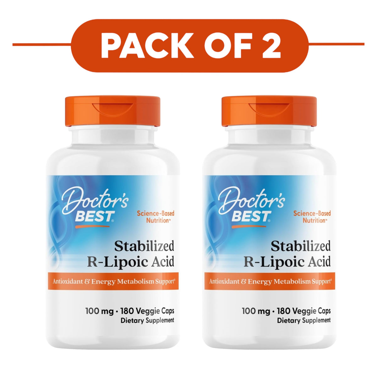 Doctor's Best Stabilized R-Lipoic Acid 100mg 180 Veggie Capsules Pack of 2