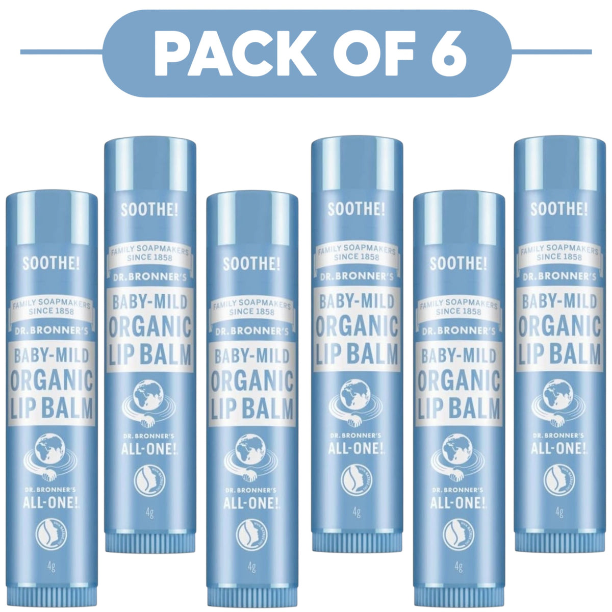 Dr. Bronner's Baby Mild Organic Lip Balm 4g Pack of 6