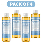 Dr. Bronner's Baby Unscented 18-in-1 Pure-Castile Liquid Soap 240ml Pack of 4