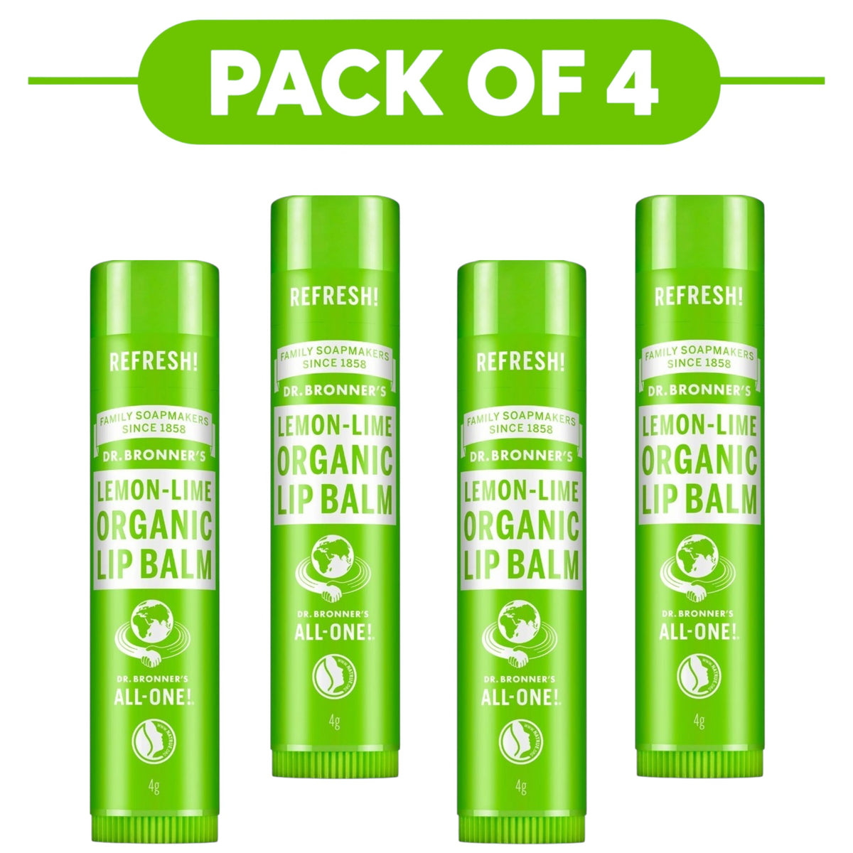 Dr. Bronner's Lemon Lime Organic Lip Balm 4g Pack of 4