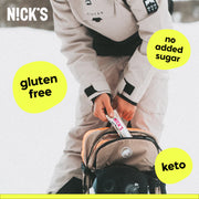 Nick's Peanut Butter and Caramel Chocolate Protein Bar Variety Pack 12x50g snack bars ready for on the go use