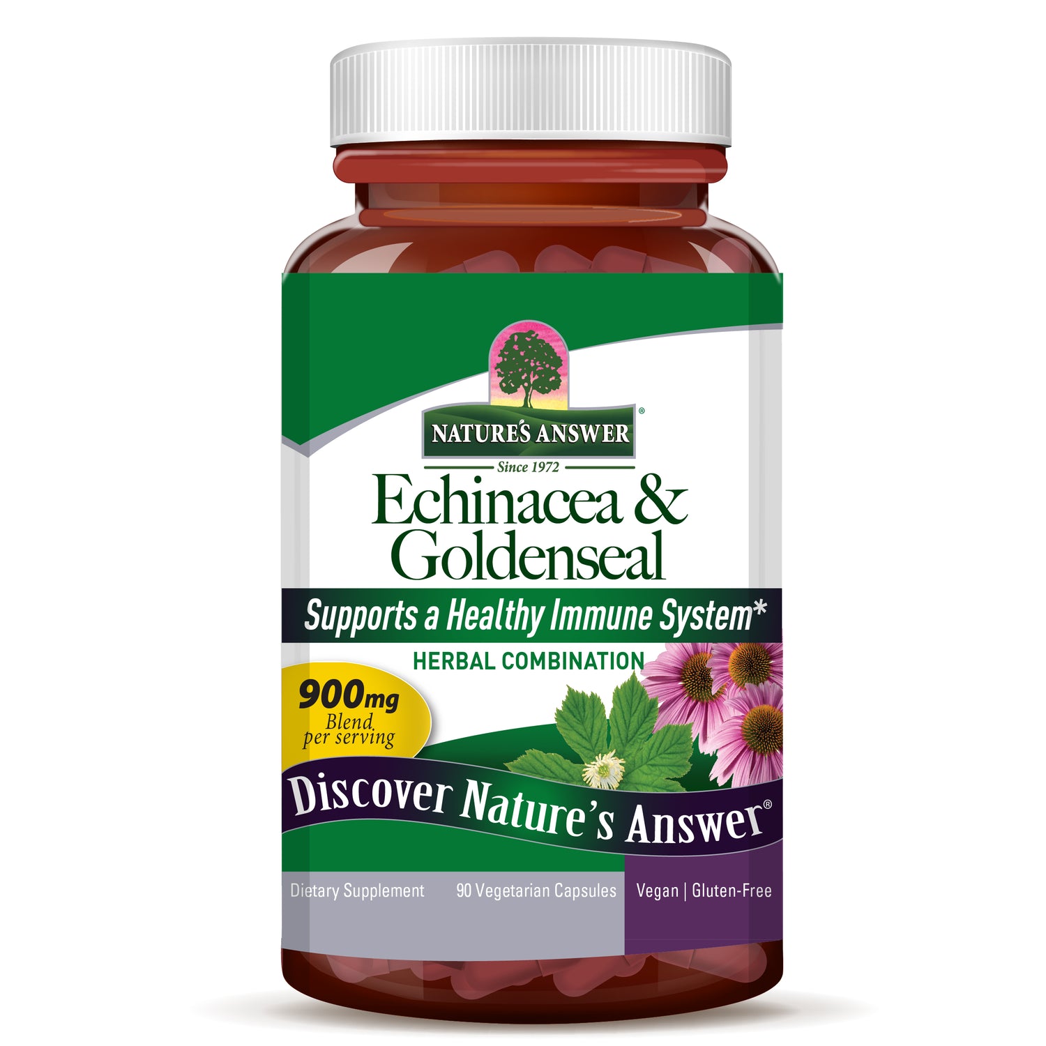 Nature’s Answer Echinacea and Goldenseal vegetarian capsules 90 count bottle front view