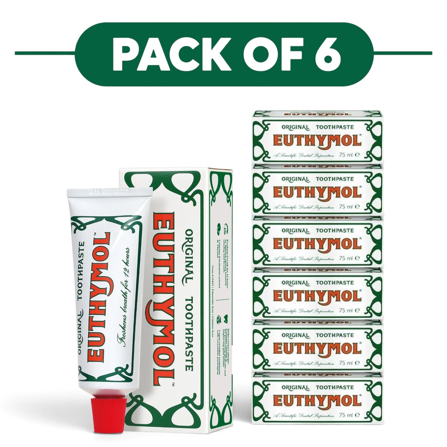 Euthymol Original Fluoride Free Toothpaste 75ml Pack of 6