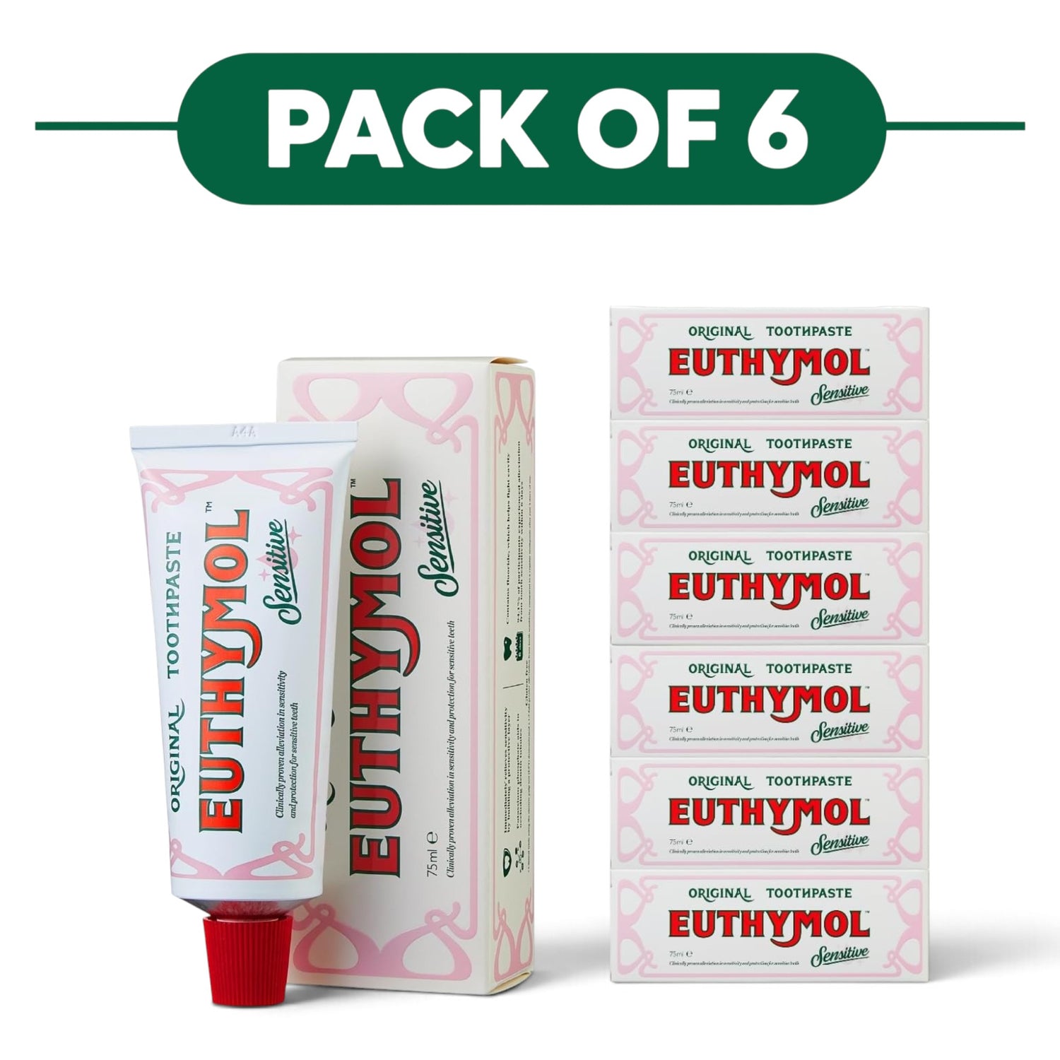 Euthymol Sensitive Fluoride Toothpaste 75ml Pack of 6