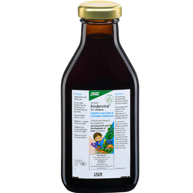 Floradix Kindervital Liquid Vitamin & Calcium for Children bottle, 250ml.