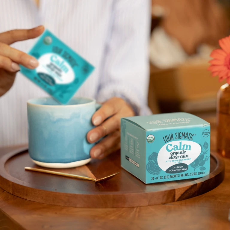 How to use: Four Sigmatic Reishi elixir preparation instructions sachet display