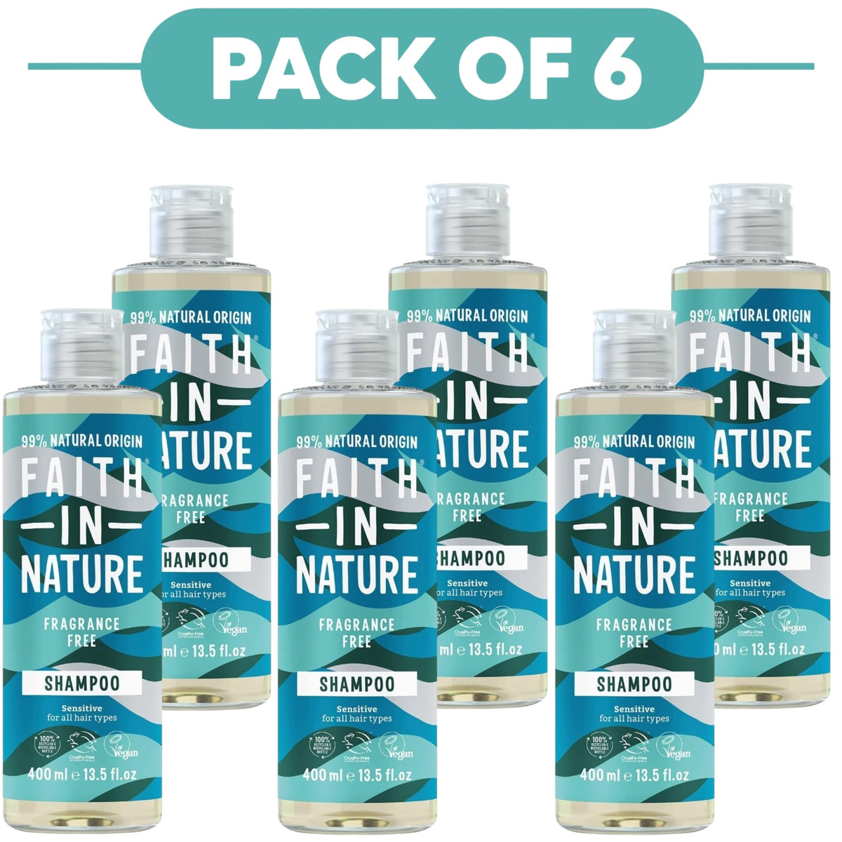 Faith In Nature Fragrance Free Sensitive Shampoo 400ml Pack of 6