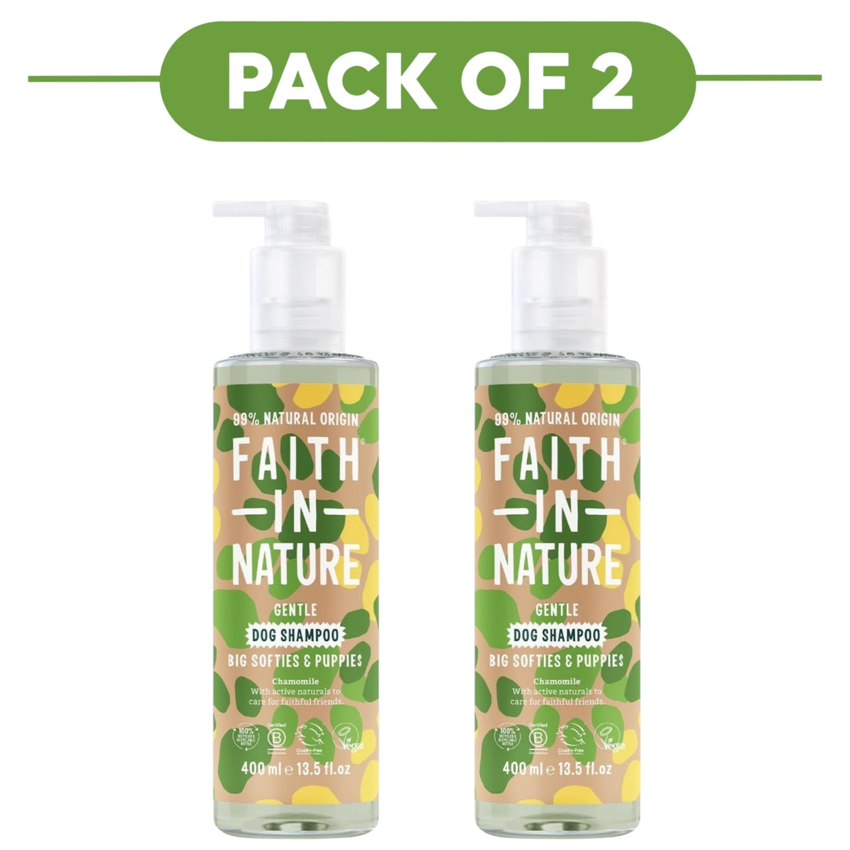 Faith In Nature Gentle Dog & Puppies Chamomile Shampoo 400ml Pack of 2