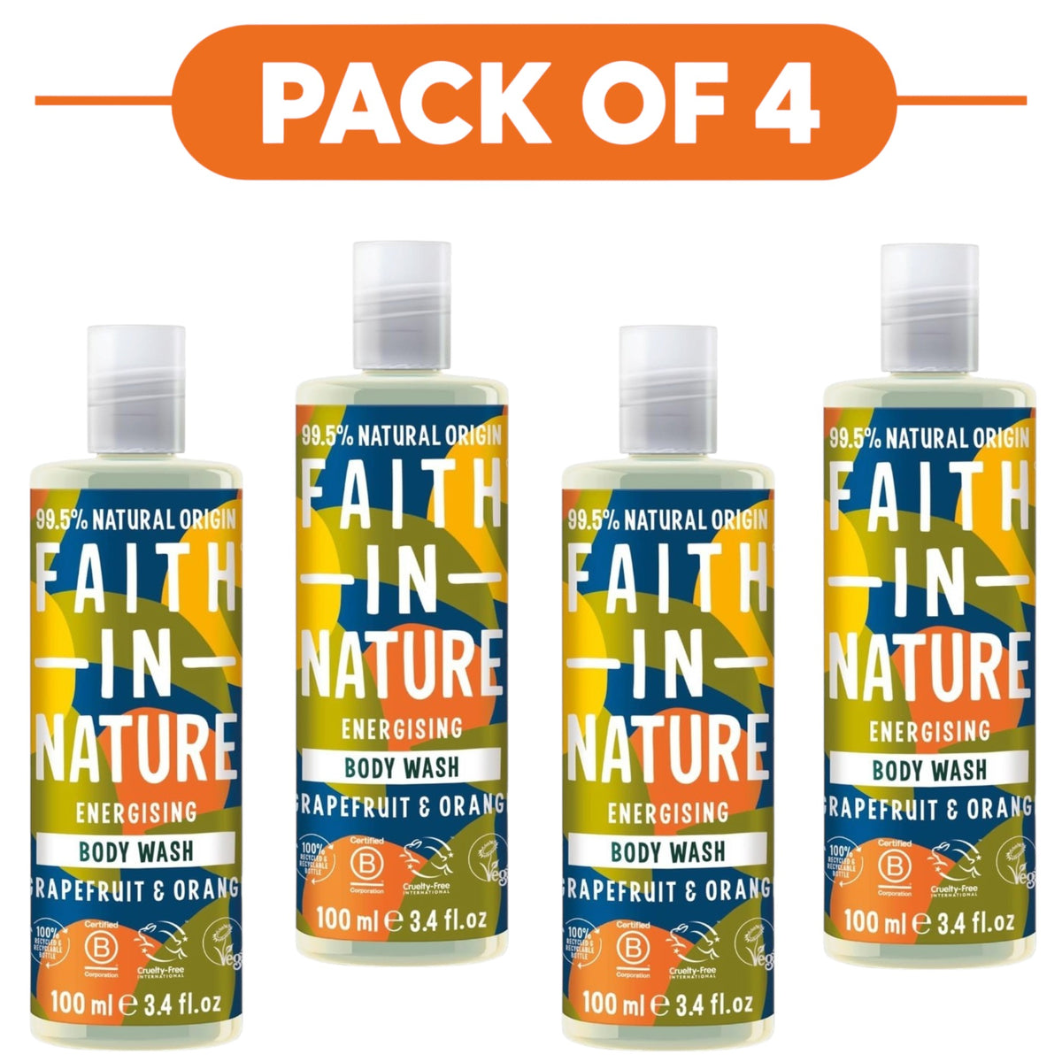Faith In Nature Grapefruit & Orange Energising Body Wash 100ml Pack of 4