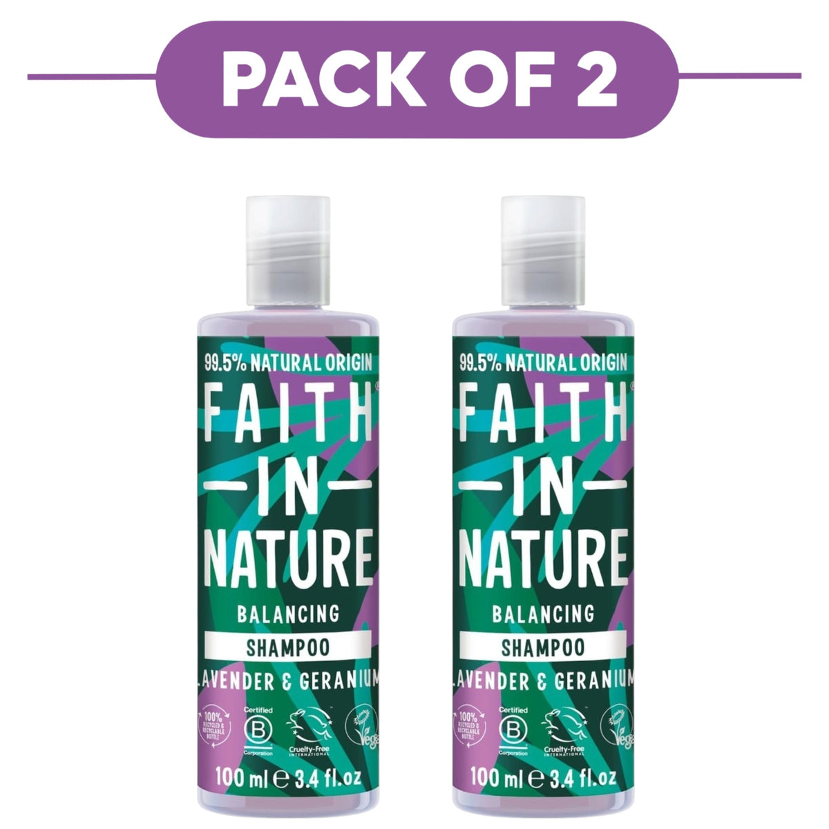 Faith In Nature Lavender & Geranium Balancing Shampoo 100ml Pack of 2