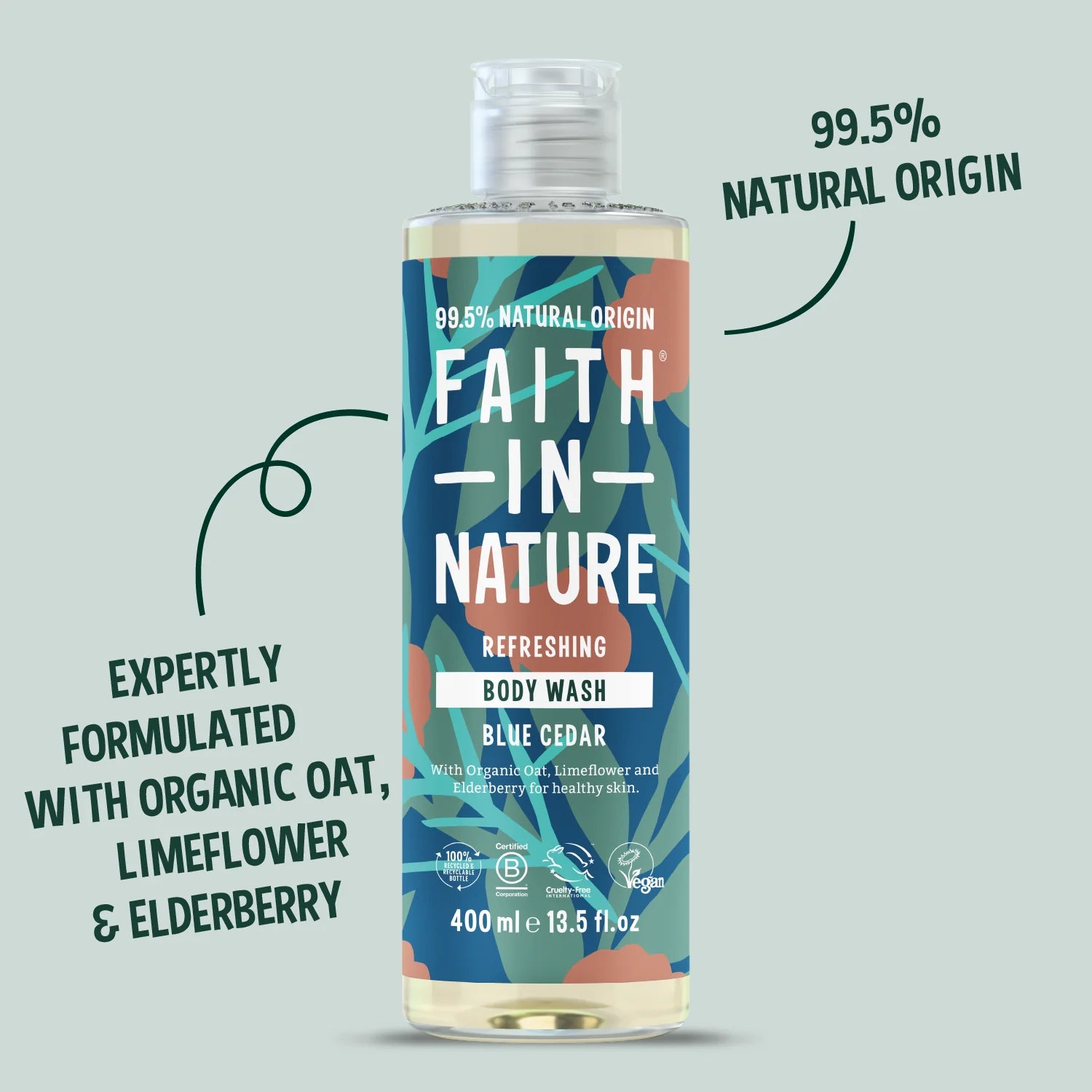 Faith In Nature Refreshing Body Wash Blue Cedar 400ml bottle product information