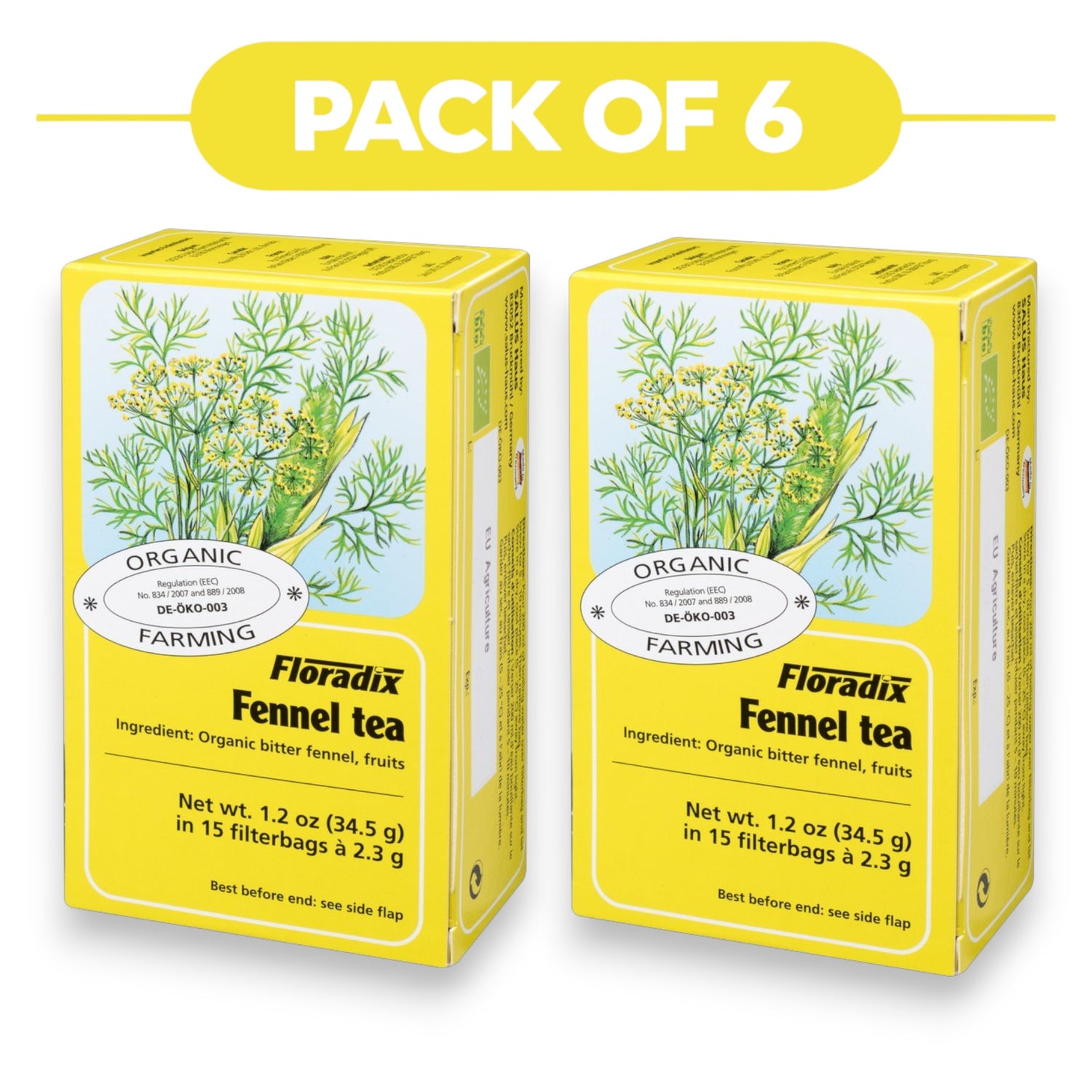 Floradix Organic Fennel Tea 34.5g 15 Filterbags Pack of 6